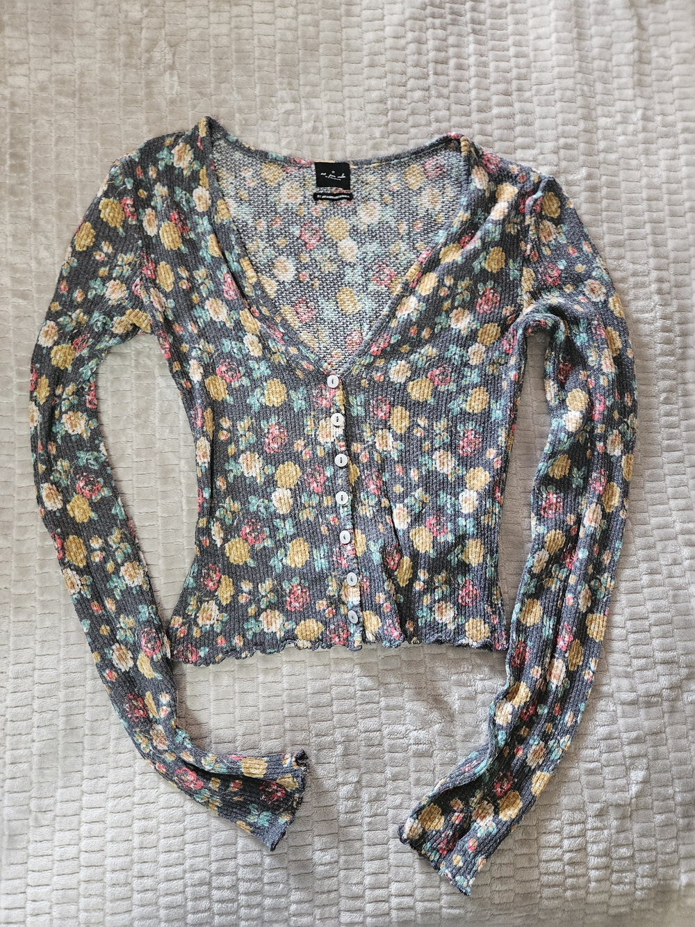 UO Out From Under Floral Ribbed Button-Up Shirt